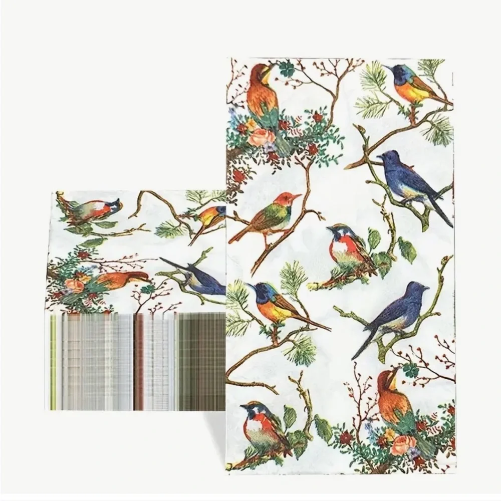 Set of 100 Bird Themed Dinner Napkin Guest Towels for Large Party